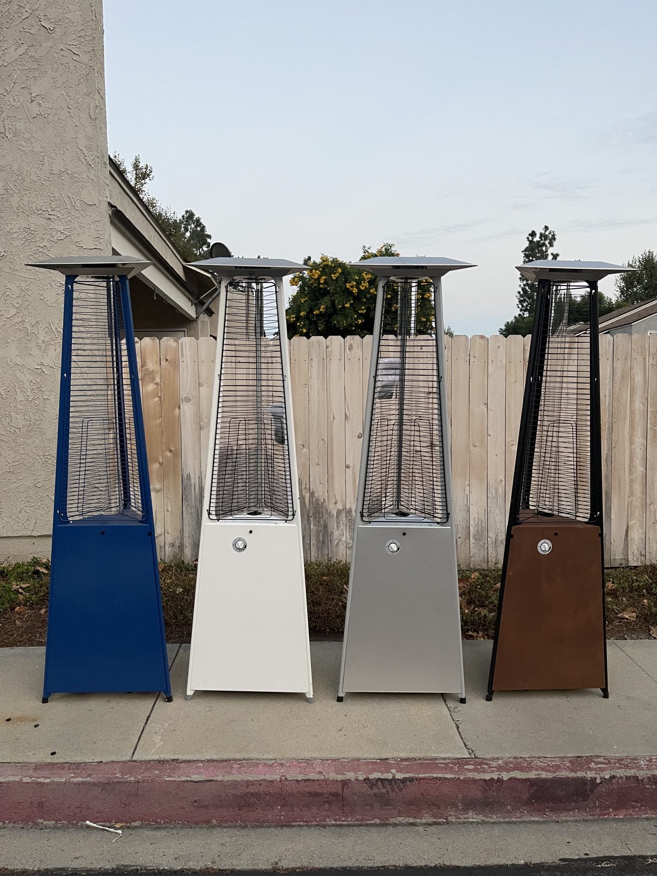 Italkero Falo Evo pyramid heaters in multiple finishes from the rental fleet